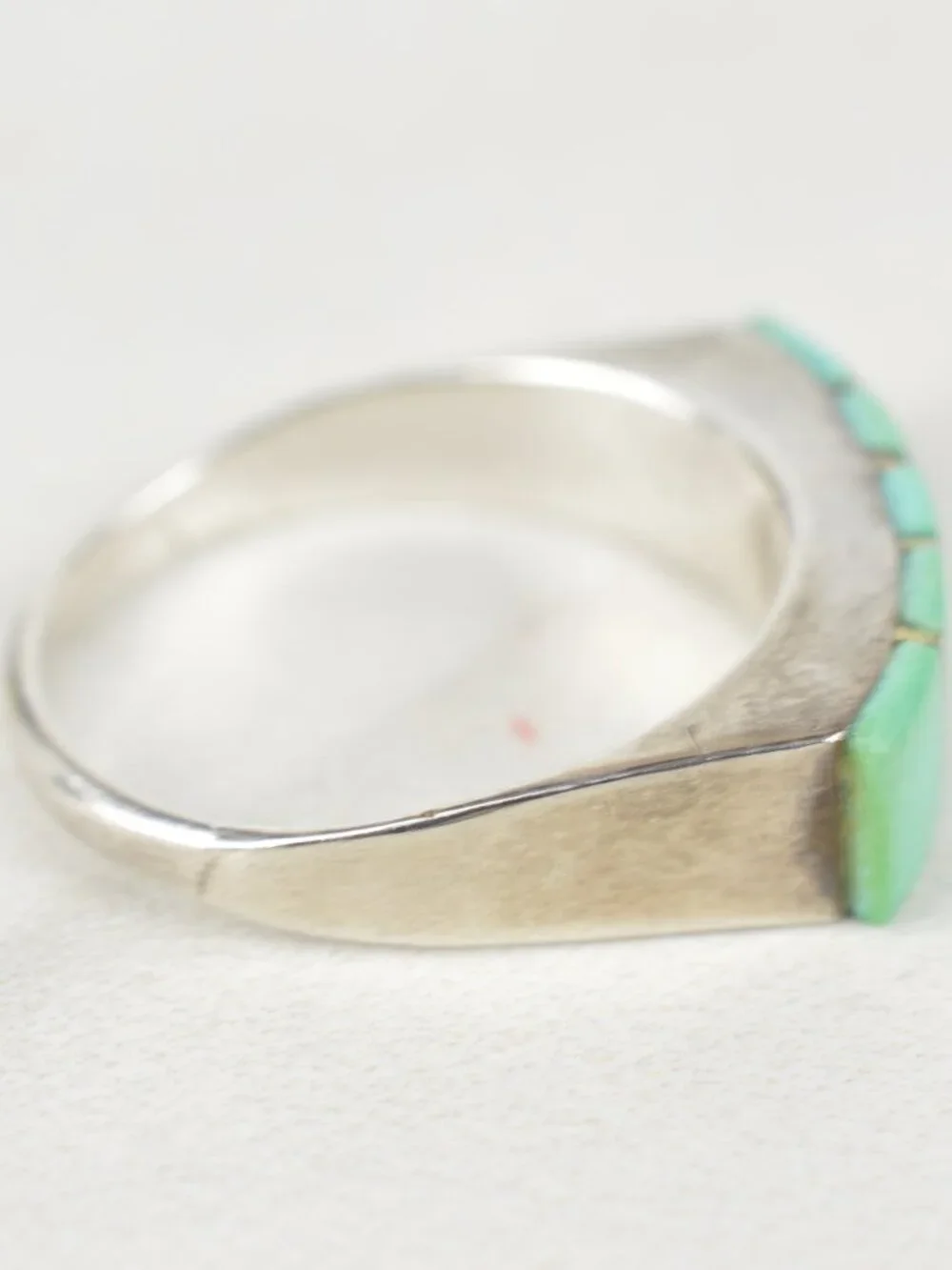 VTG Native American Sterling Silver Carico Lake Green Turquoise Inlay Ring Sz 6